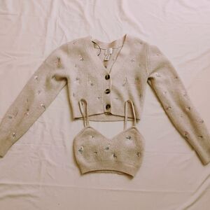 H&M cropped knit cardigan and tank top